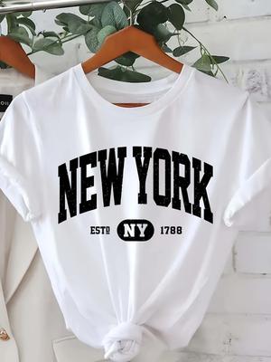 New York Letterprint Ronde Hals T-shirt Casual Top met Korte Mouwen voor Lente Zomer Korte Mouwen Harajuku Streetwear Tops T-shirts