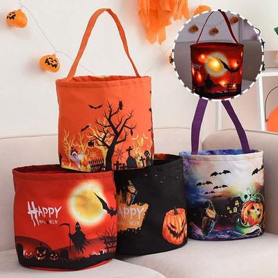 Halloween Süßigkeiten-Eimer-Dekoration mit Lichtern, Halloween-Korblichter, wiederverwendbare Süßigkeitenkorb-Tragetasche für Partygeschenke