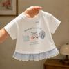 Girls Summer Short Sleeve T Shirt Cute Cartoon Plaid Ruffled Top