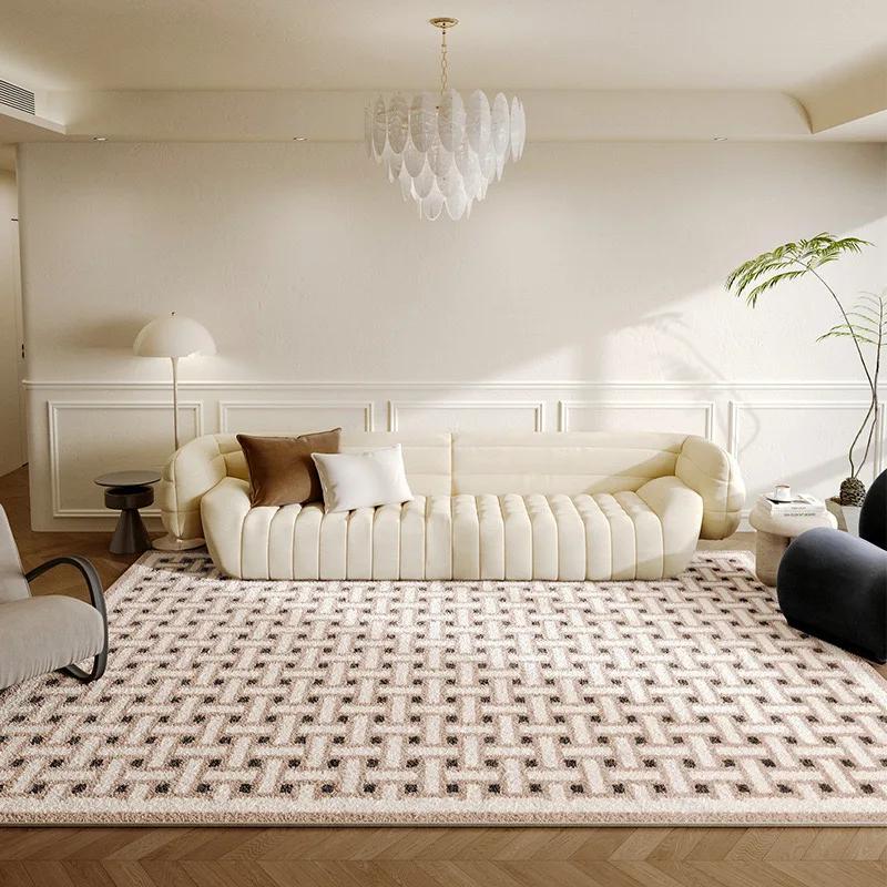 Cream Style Living Room Bedroom Carpet French Light Luxury Deluxe Checkerboard Floor Mat Nordic Medieval Home Decoration