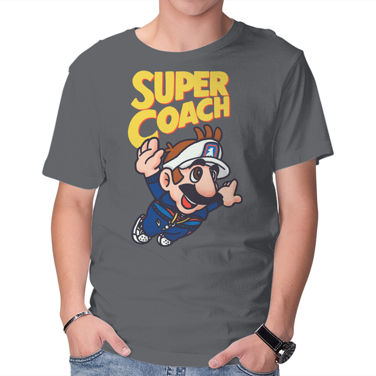Unisex Crew Neck T-Shirt Super Coach Graphic Short Sleeve Casual Tee S