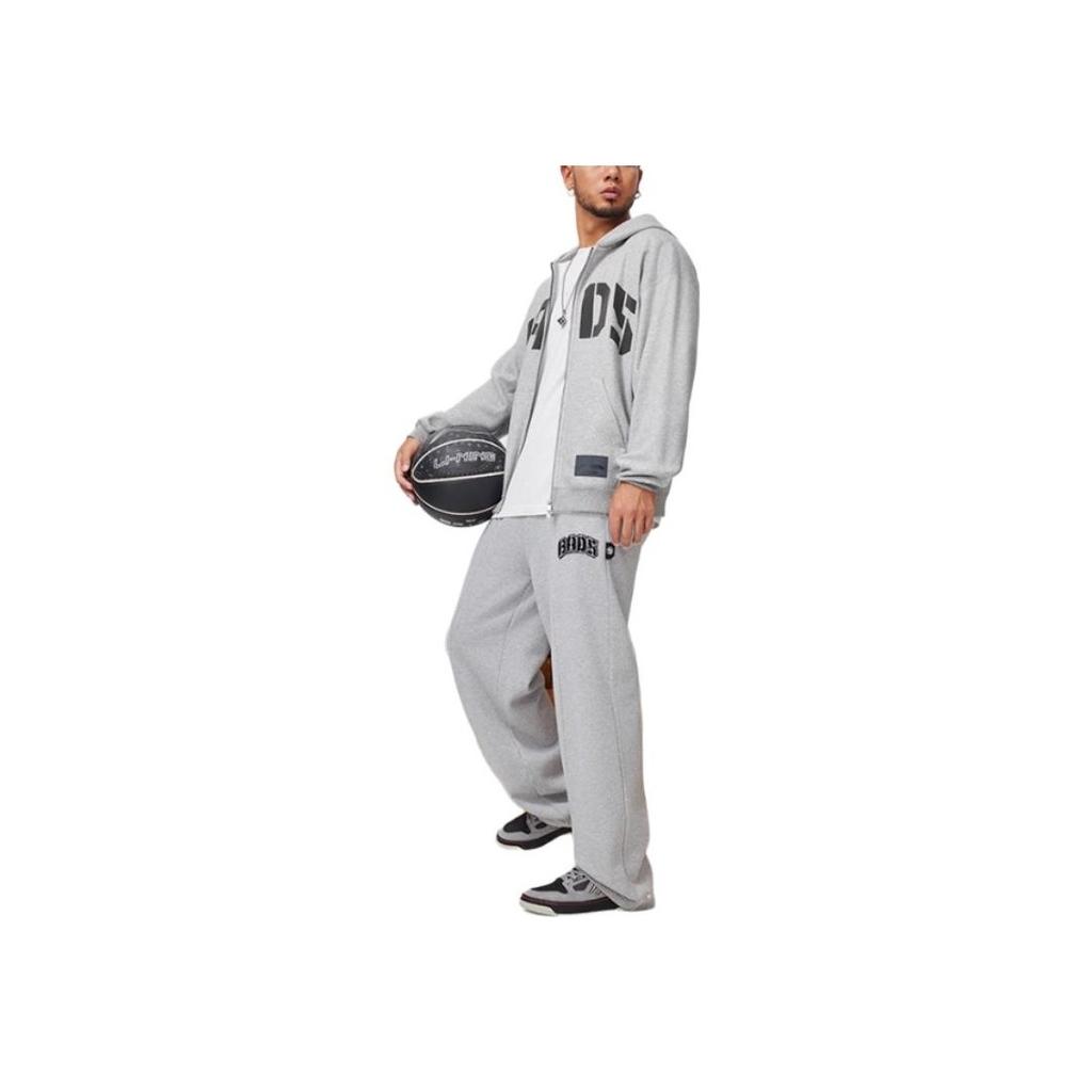 Li-Ning Badfive Letter Straight Leg Drawstring Fleece Mid Waist Loose Knit Sports Pants Men Bottoms Gray Mixed-Gray AKLU521-4