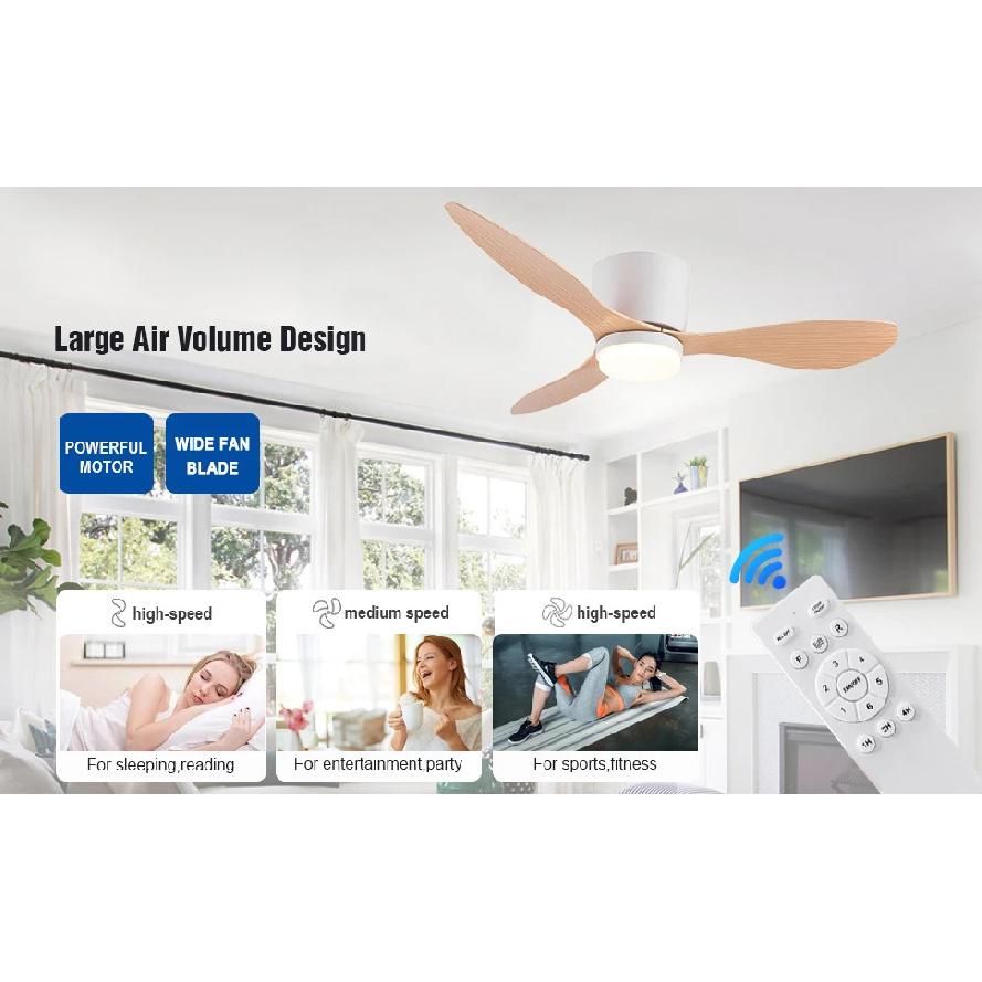 IRALAN Ceiling Fan With Light 6-speed Choice Reversible DC Motor 3CCT with Remote Control Whisper Easy Install black/White/Wood