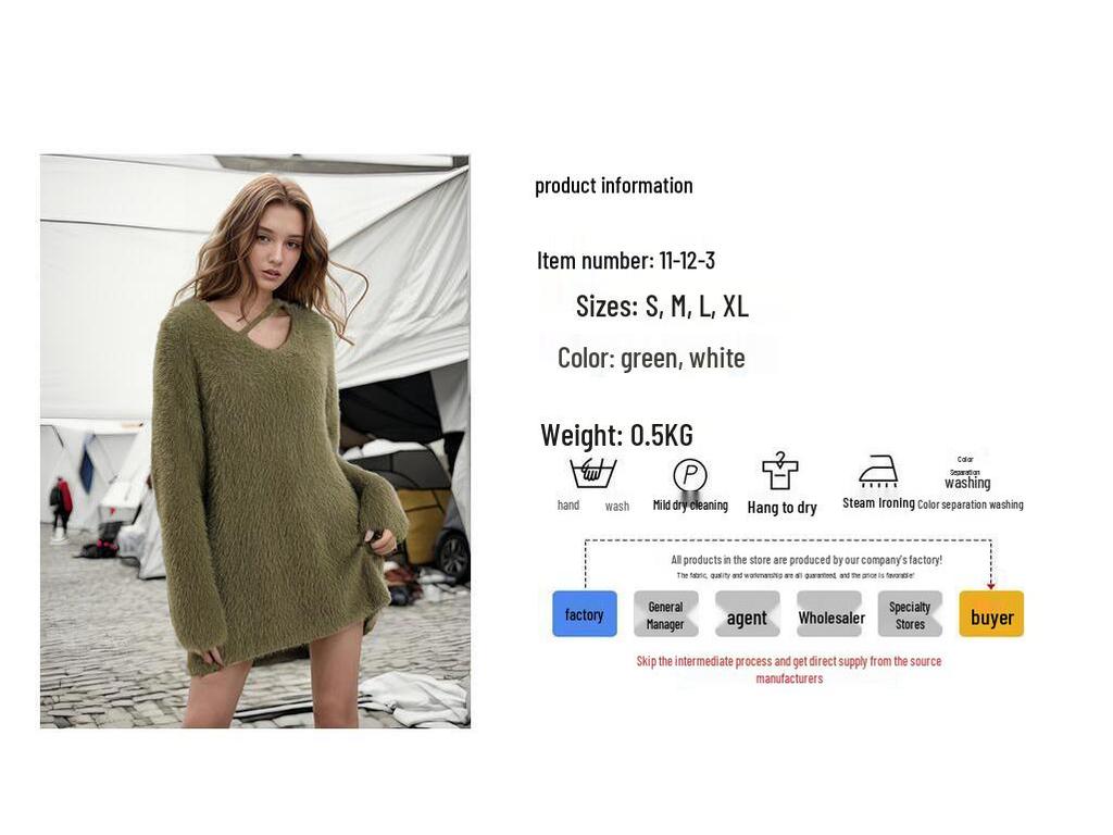 2025 Hollow V-Neck Faux Mink Velvet Sweater: Soft Knit Women's Solid Color Top