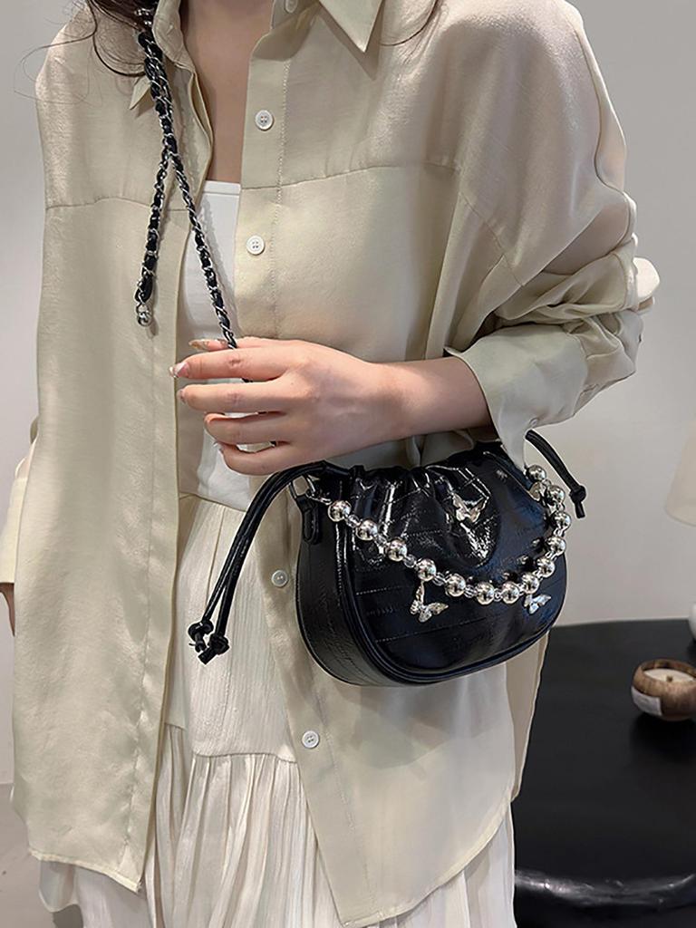 Silberfarbene geraffte Cloud Damen Umhänge-Schultertasche