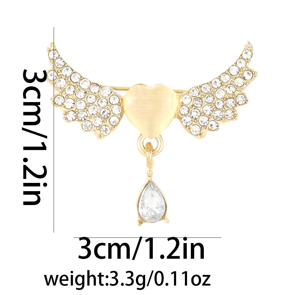 Women Dazzling Wings Heart With Water-Drop Design Crytsal Brooches Beauty Full Rhinestone Paved Golden Lapel Pins For Lady Girls