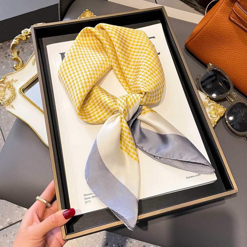 Silk Scarf Women'S Decoration High-End Small Square Scarf Versatile Trend Imitation Silk Scarf Tied Bag Streamer Thin Scarf
