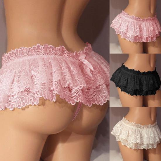 Women Briefs Lace Bow Sexy Pure Color Sweet G-string for Living Room