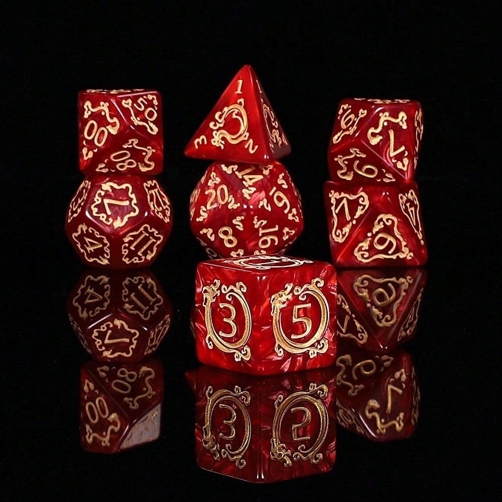 

7-Piece Dragon Design Dice Set - High-Quality Polyhedral Dice For D&D, MTG & Tabletop RPGs красный