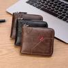 Korean Style Men's Retro Short Wallet - Patchwork Card Holder with Zippered Coin Purse and Driver's License Document Bag.