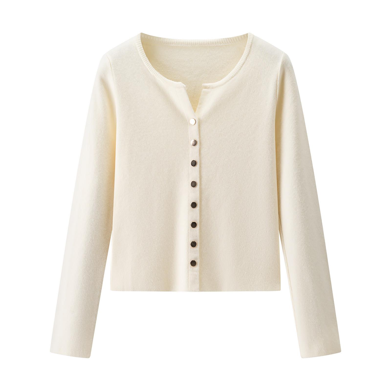 

Осень и зима французский ретро трикотажный свитер с V-образным вырезом женский кардиган топ OneSize бежевый