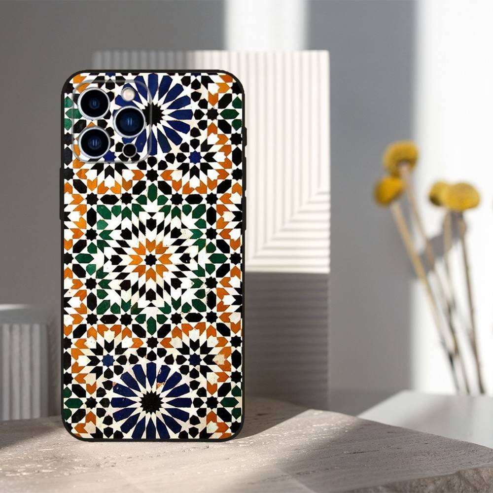 

Tile Moroccan For iPhone 12,16,11,14,15,17,13,X,Mini,SE,XS,Plus,Pro Max,8,7,XR,Soft Silicone Black Case iPhone11PRO