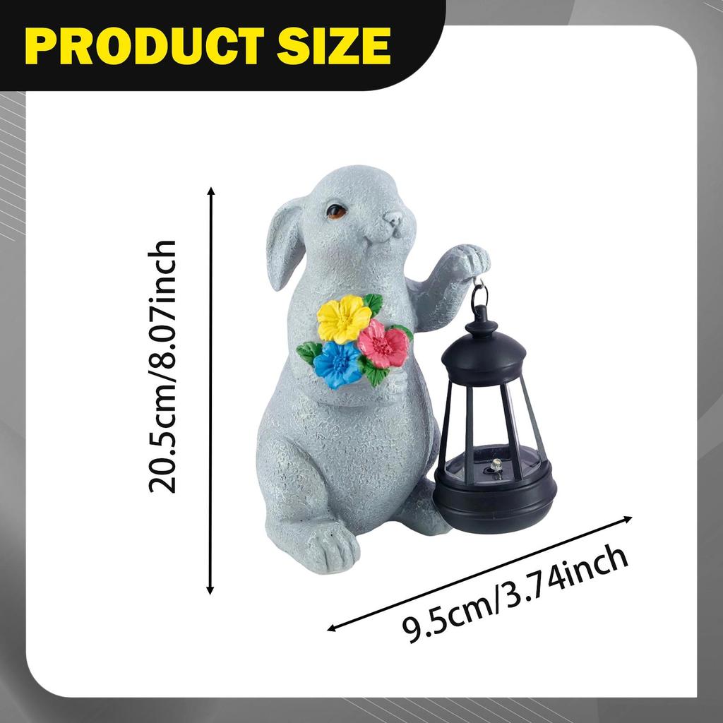 Solar Bunny Garden Statue Resin Animal Sculpture Easter Spring Decoration for Windowsill, Entrance, Bedroom Holiday