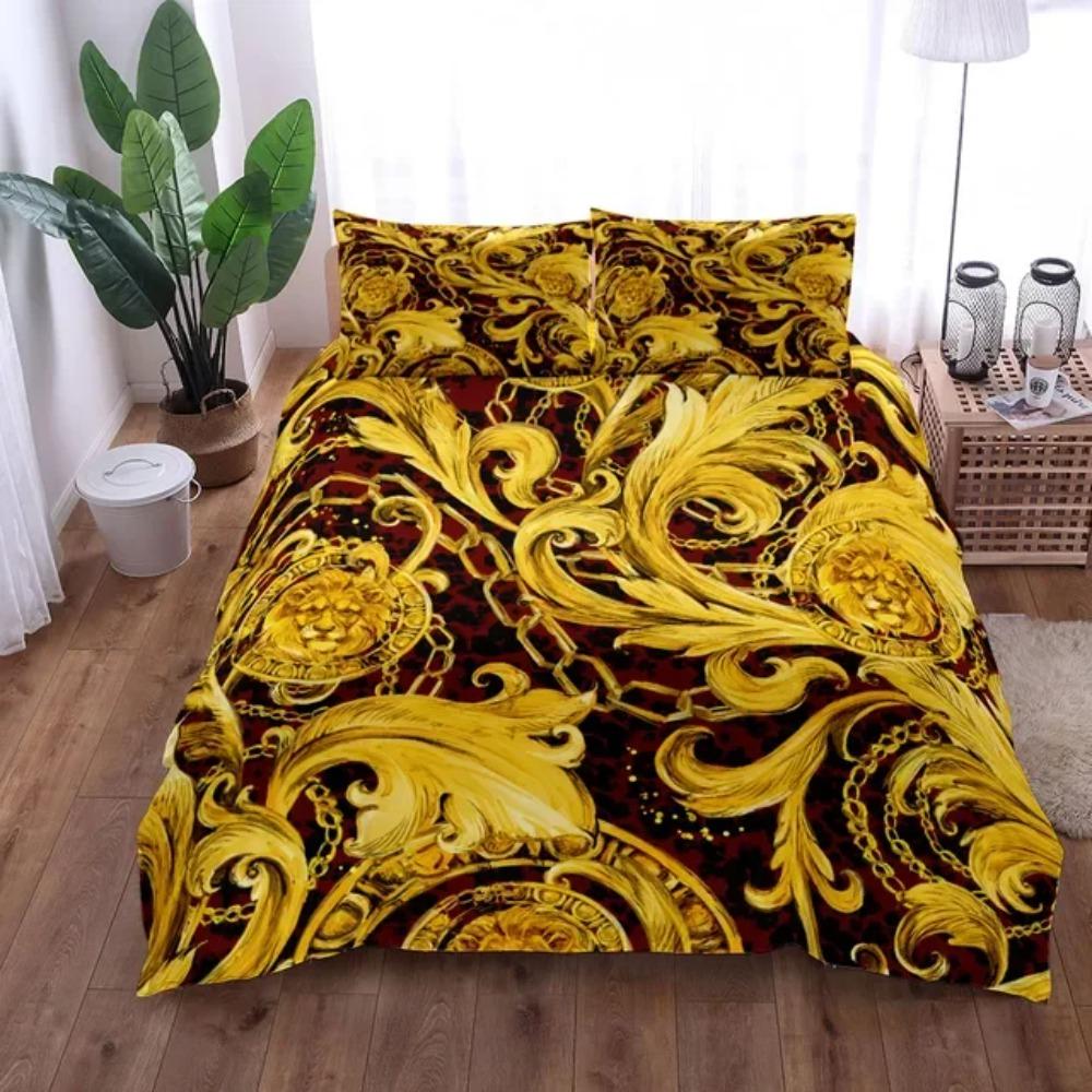 Luxury Baroque Pattern Bedding Set Golden Duvet Cover Set Twin Double Queen King Size Comforter Cover Set for Gift Bed Linen