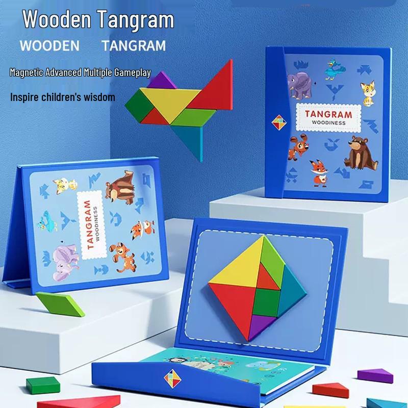 Cross-Border Wooden Magnetic Tangram Puzzle for Kids - Educational Jigsaw for First Grade Learning