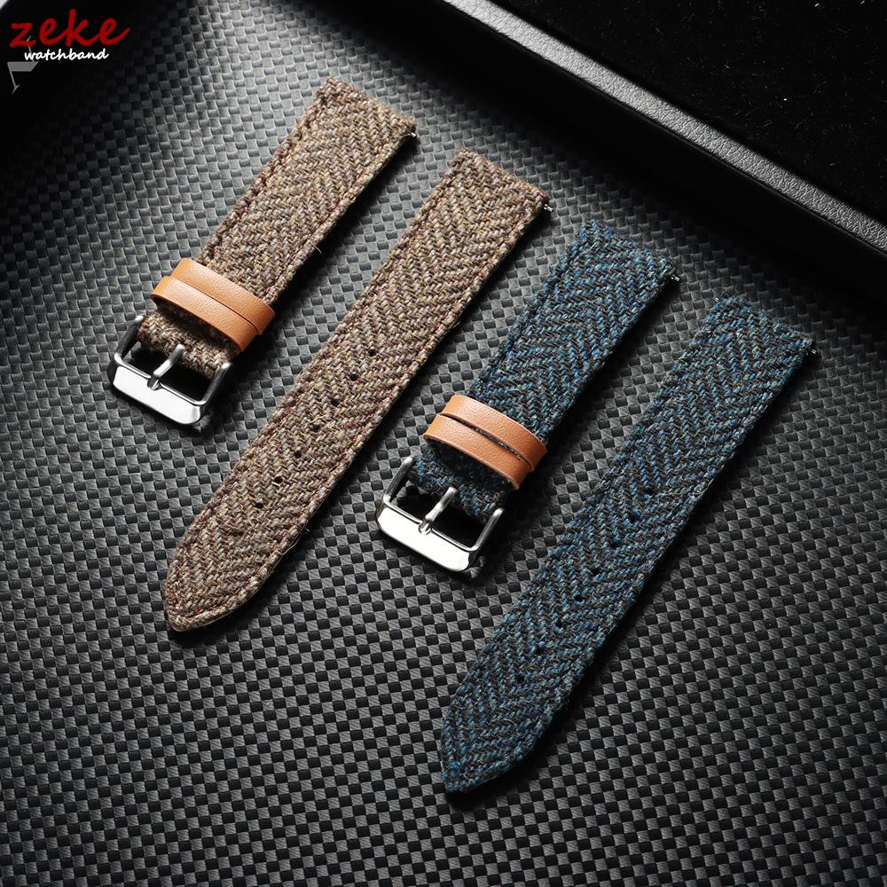 Quick Release Weave Bracelet Vintage Genuine Leather Tweed Nylon Strap 18mm 20mm 22mm for Omega for Seiko Smartwatch Watch Band