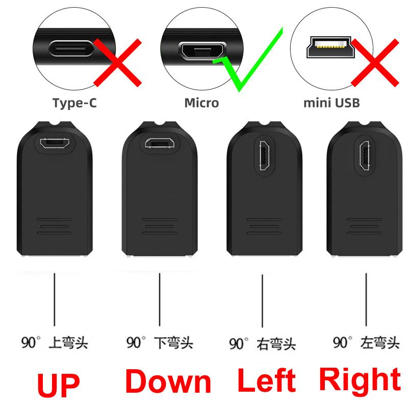 2PCS Mini/Micro Male UP/Down/Left/Right 90°Elbow USB-A OTG USB 2.0 Data Transfer 5v 1a 480Mbps For Charger PC Computer GPS Car
