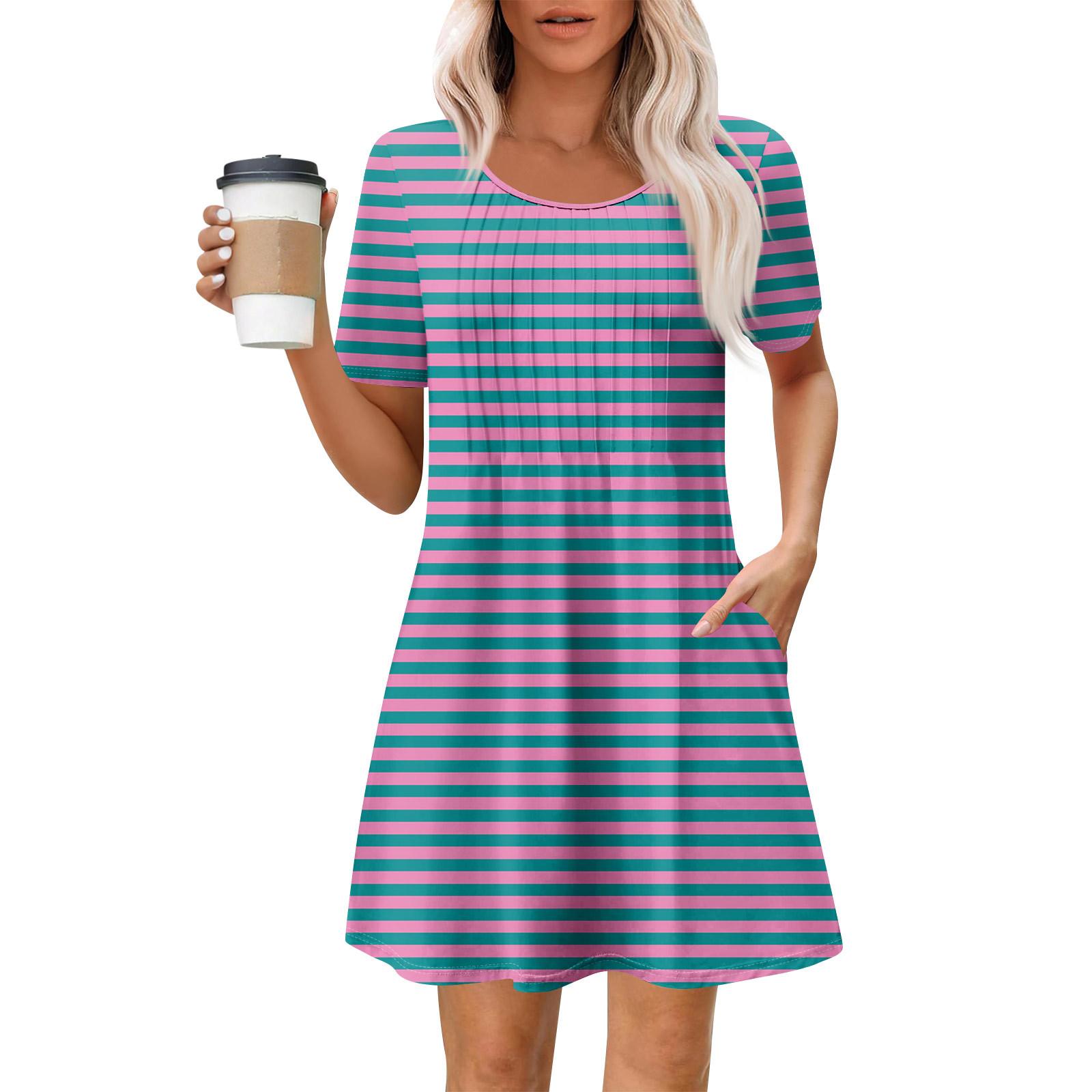 

Женское летнее платье свободного покроя для пляжного отдыха, сарафан с коротким рукавом и круглым вырезом, с карманом, с коротким рукавом, платье-рубашка XL синий