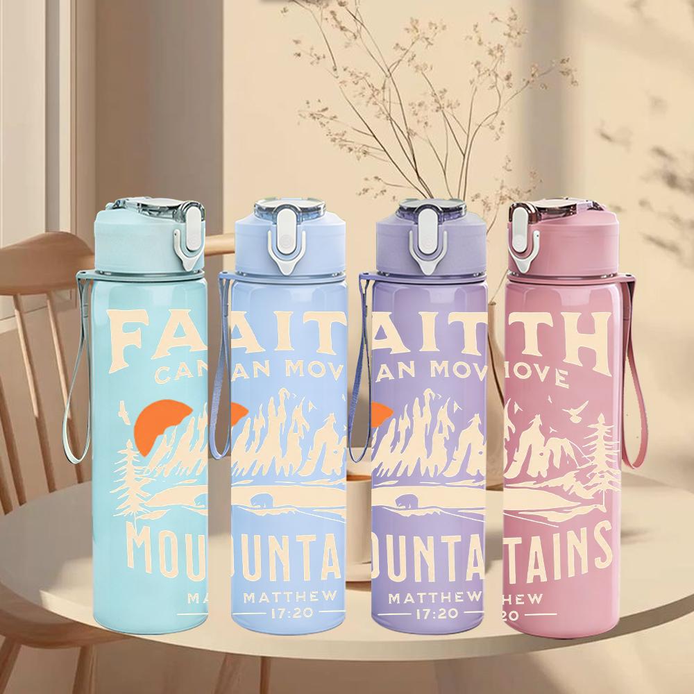 1PC Faith Mountain Vintage Script 750ml Color Plastic Water Bottle Leakproof Flip Straw Lid For Sports Office Home Use