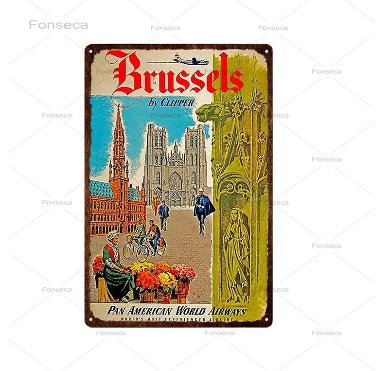 Paris Roma City Metal Sign Vintage Metal Plaque Travel Plates Decor For Bar Home Wall Decor Tin Sign Landscape Poster