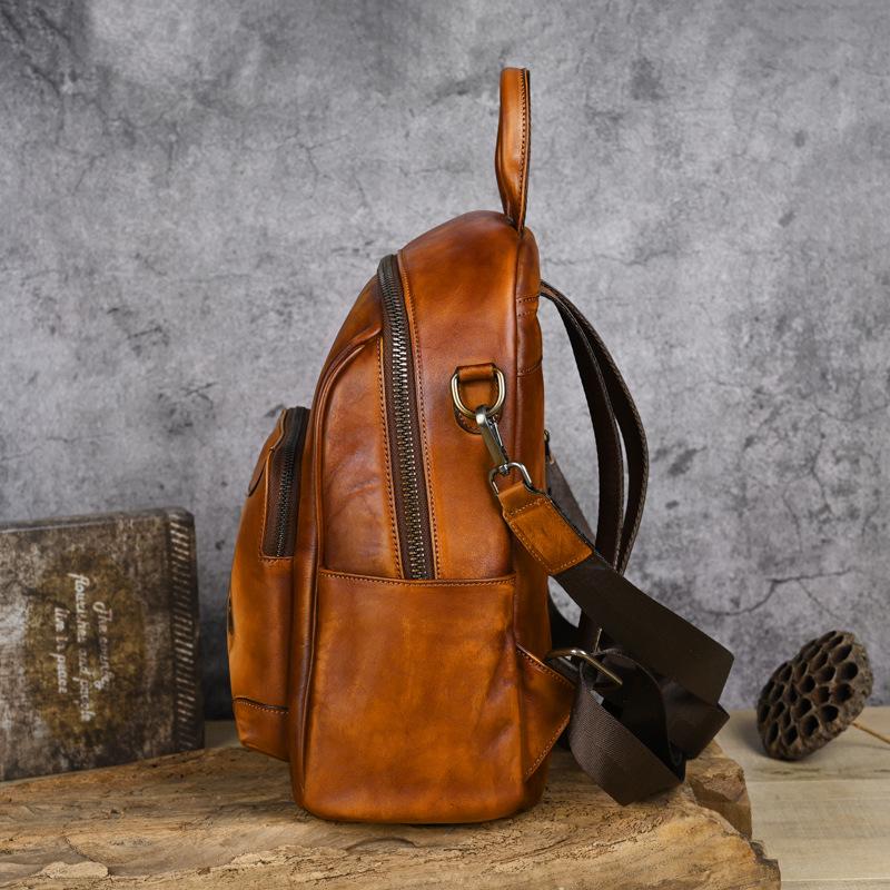 Top Grain Cowhide Retro Large Capacity Women's Backpack, Vegetable Tanned Leather Shoulder Bag, Handmade and Practical.