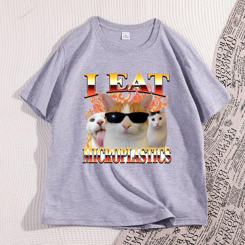

I Eat Microplastics Fun Cat Tshirt 2026 New Hot Selling Mens Womens Cotton Short Sleeve Casual Pattern Tshirt Clothes M