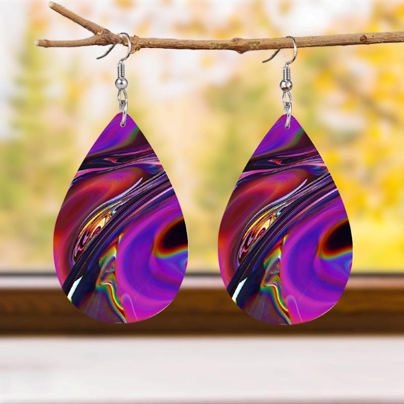 Blau/Lila Bunte Wasserwellen PU Leder Ohrringe Lebhafte Kreative Ohrringe Trendige Damenohrringe Modeohrringe Accessoires