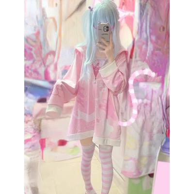 Sweet Kawaii Pink Color Loose Cardigan Women Casual Y2k Outwear High Street Coat 2024 Autumn Japanese Fashion Cute Print Tops