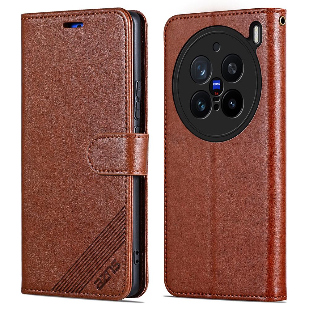 

For vivo X200 Pro 5G Case Anti-Scratch PU Leather Stand Wallet Phone Cover Brown