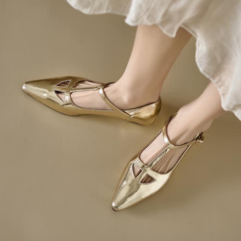 Fashion 2025 New Spring Women Pumps Shoes for Women Pointed Toe Wedges Mary Janes Women Shoes Golden Ladies Shoes Sliver