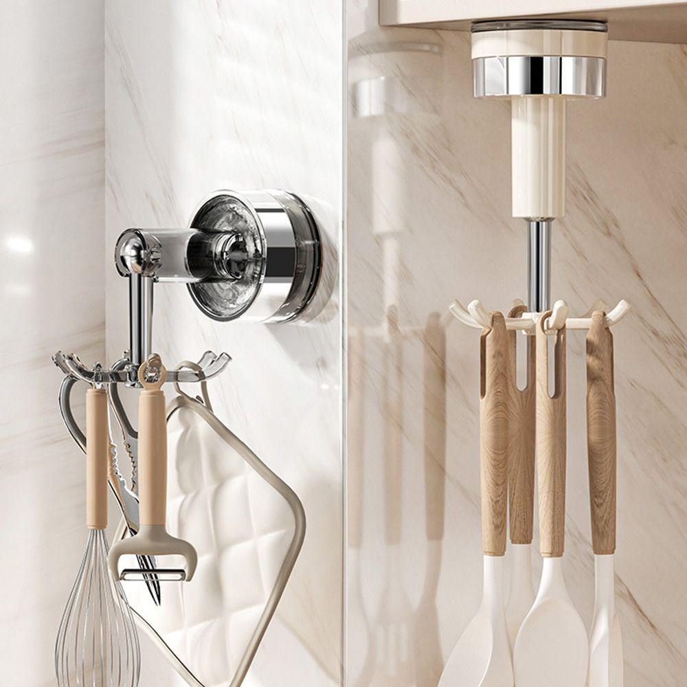 Hanging Six-claw Rotating Hook Wall Mounted Suction Cup Hook Kitchen Utensil Holder  For Home
