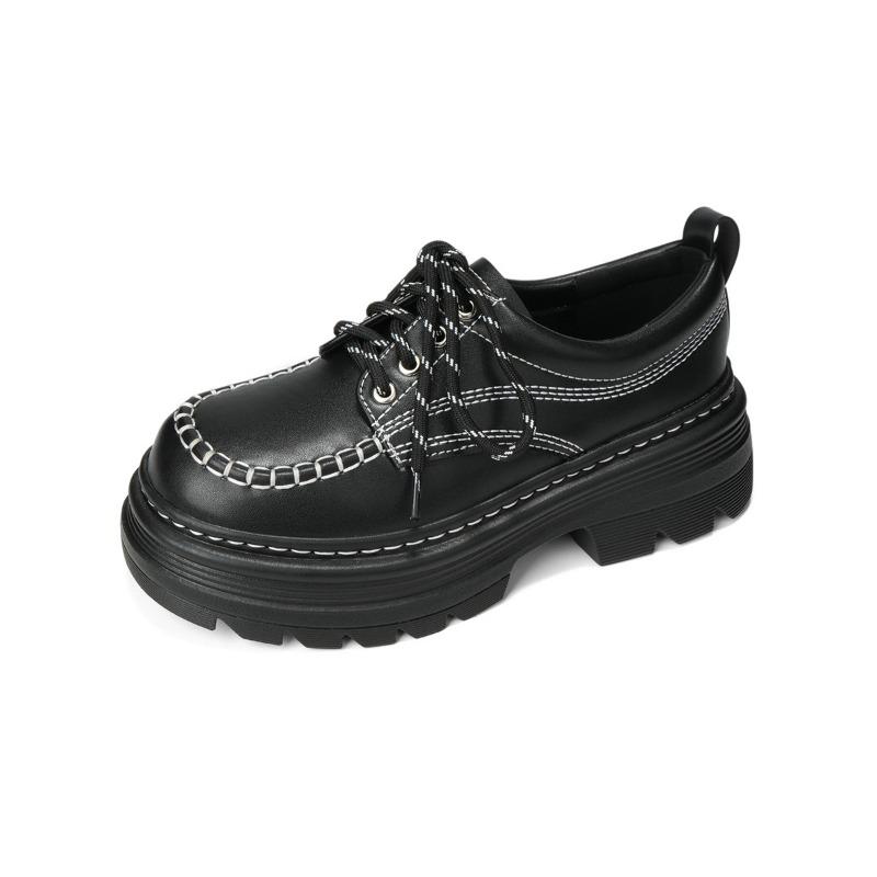 Petite Height-increasing Shoes with Lace-up, Handcrafted Thick-soled Single Shoes, and Chunk-heeled Loafers