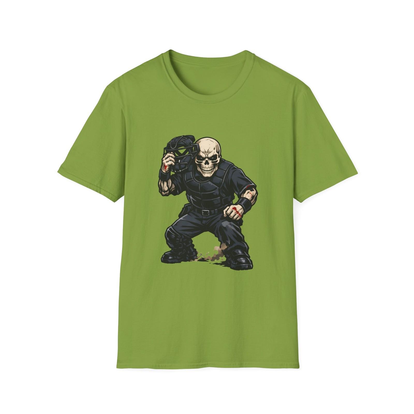 Skeleton Baseball Umpire Goth Horror Streetwear Unisex Softstyle T-Shirt S разноцветный