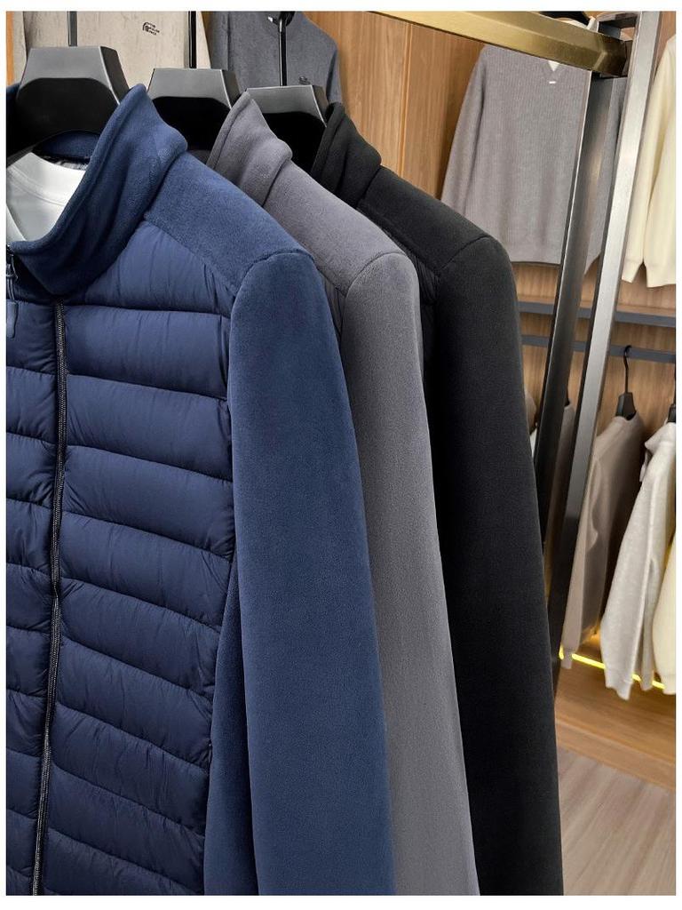 Heren Sherpa Fleece Patchwork Katoenen Jas met Opstaande Kraag voor Herfst/Winter Casual Kleding