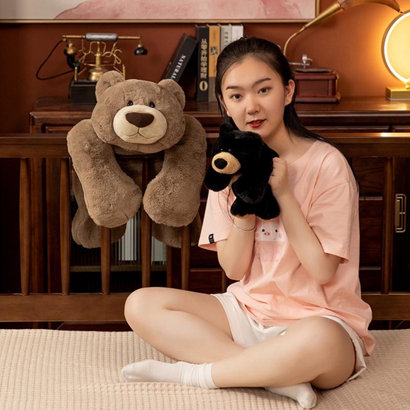 3575cm Lying Stuffed Lazy Bear Doll Fuzzy Brown Black Bear Plush Animal Sleeping Friend for Birthday Present