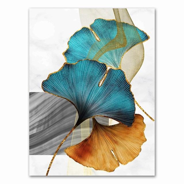 Blue Green Yellow Gold Plant Leaf Abstract Nordic Canvas Print Wall Art Painting Modern Picture Living Room Decoration No Frame