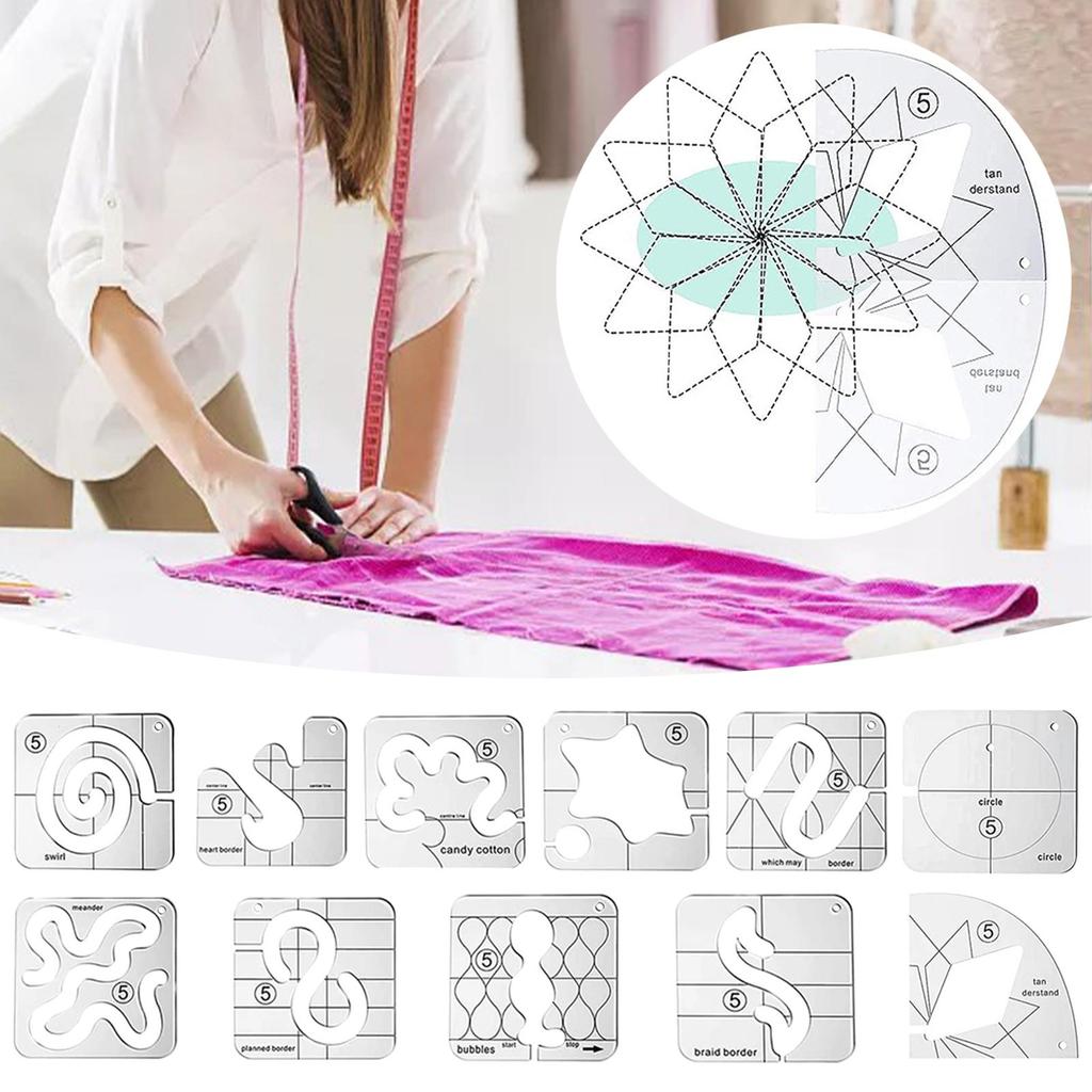 Free Motion Quilting Templates Set DIY Multifunctional Transparent Portable Sewing Cloth Ruler Domestic Stencils for Apprentices