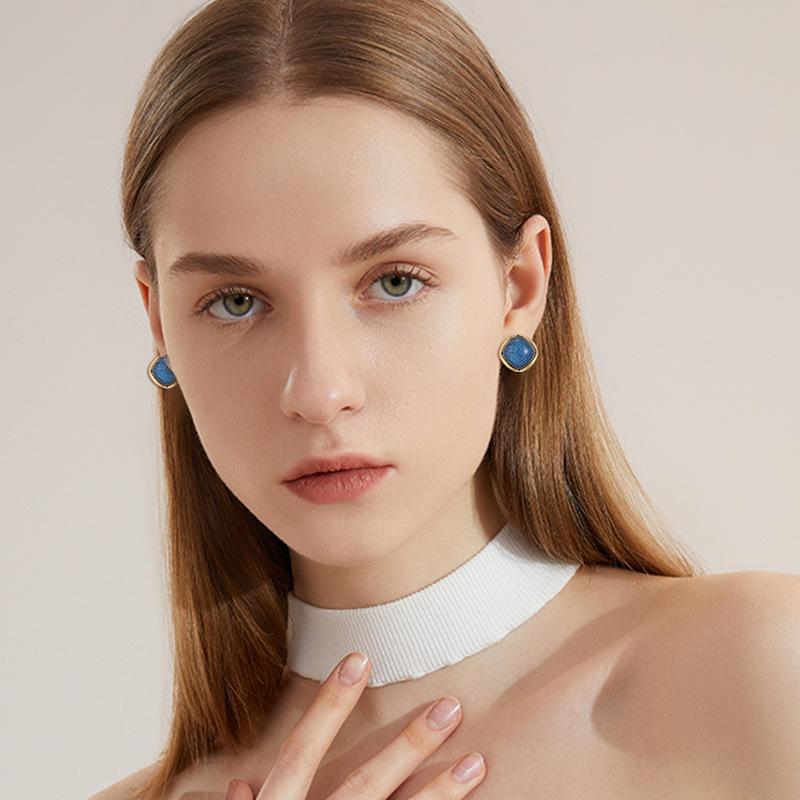 Retro Imitation Marble Square Stud Earrings Light Luxury High Sense Fashion Ear Buckle Earrings Source