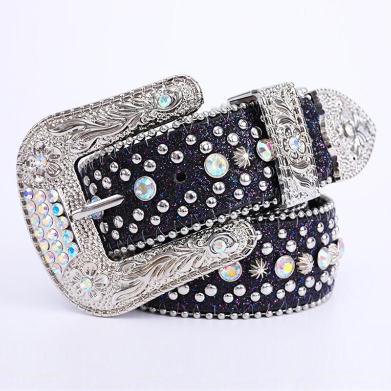 Rhinestones Studded Western Leather Belt Bling Waist Belts for Dresses Pants