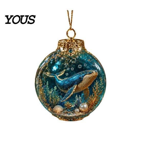 Urlaubsgeschenke für Meeresliebhaber, Thematische Weihnachtskugel-Ornamente, Leuchtende Klare Kugeln mit Quallen Schildkröte Oktopus, Detaillierte Retro-Schnitzereien