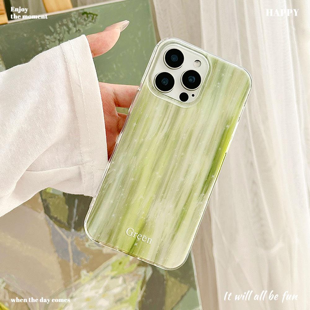 Simple Green Small Fresh IMD Mobile Phone Case for Women Suitable for Apple 16 Promax Creative IPhone 15 Protective Case