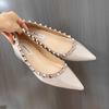 Small inner height increase rivet tip shallow mouth single shoes women's summer new one-pedal ladyshoes boat shoes