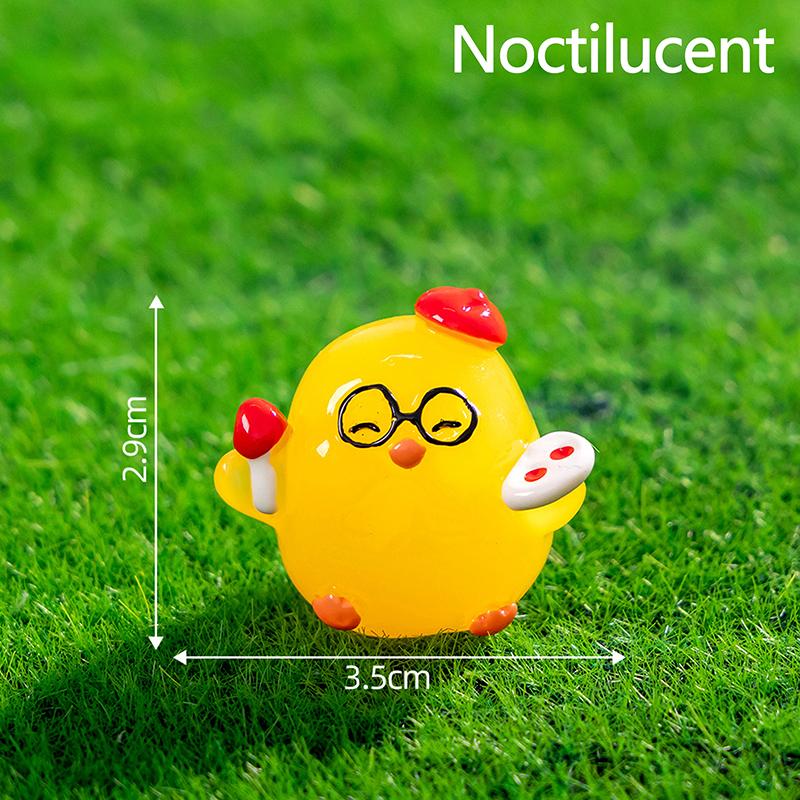 Cartoon Cute Noctilucent Yellow Chicken Ornaments Creative Resin Crafts Creative Cartoon Animal Model Decoration Accessories