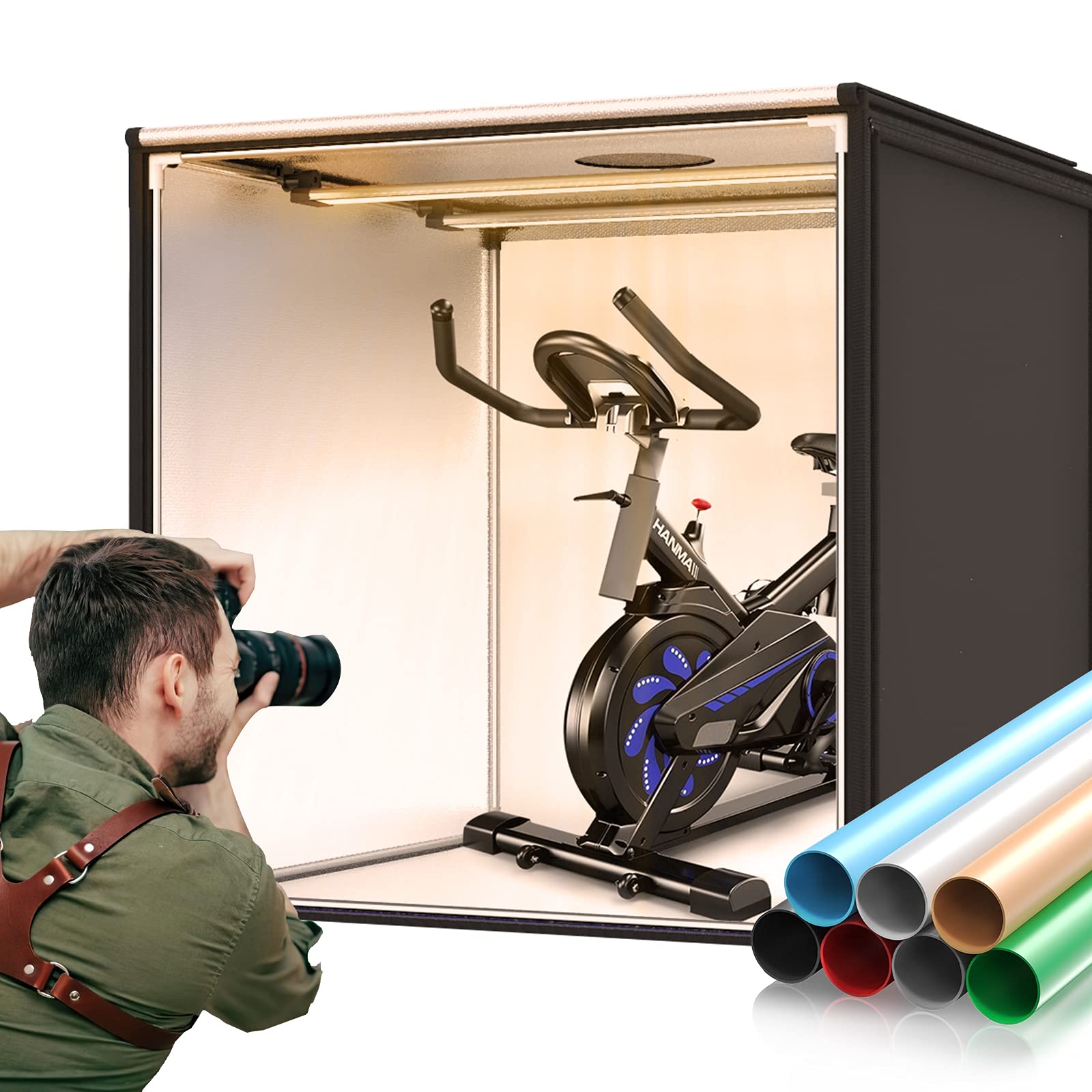 

FOSITAN 94x94x94см Сверхбольшой Фотобокс 7 цветов Фоновый лист Фотографический комплект Фотостудия 252 светодиодных лампочки 13000ЛЮКС Высокий