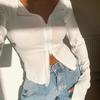 VAYLA Women T-shirt Spring Autumn Clothes Ribbed Knitted Long Sleeve Crop Tops Zipper Design Tee Sexy Female Slim Black White Tops