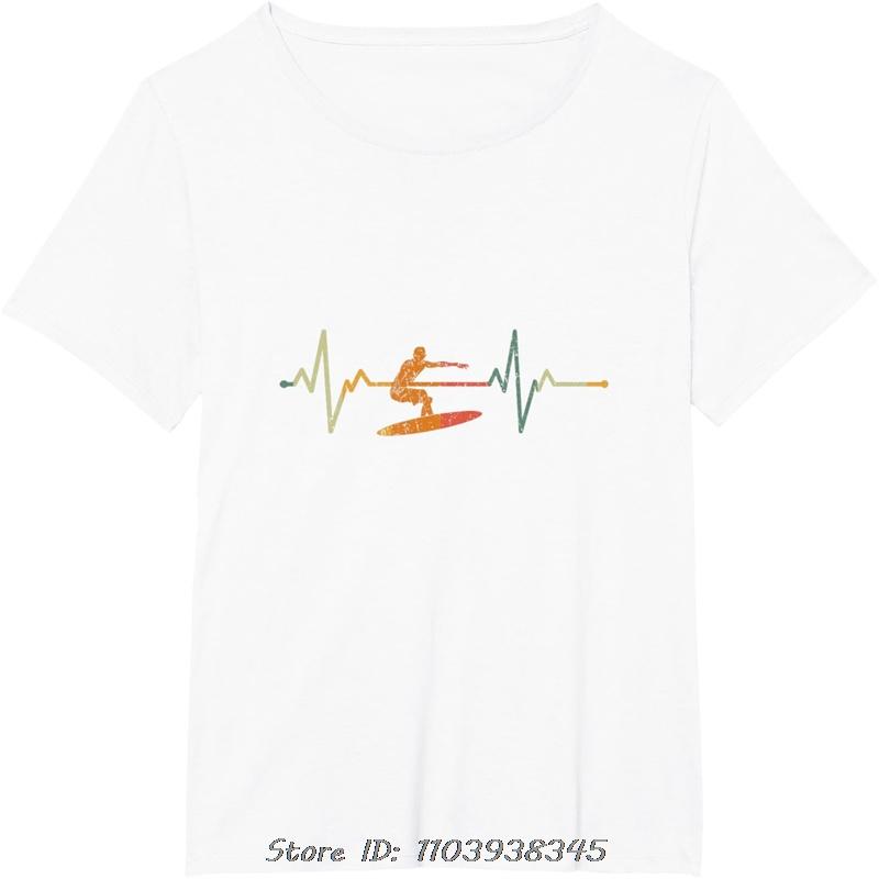 Vintage Surf Surfer Gift Heartbeat Waves Surfing T-Shirt Unisex Oversized T shirt cotton Tees Streetwear Topsunisex Clothing