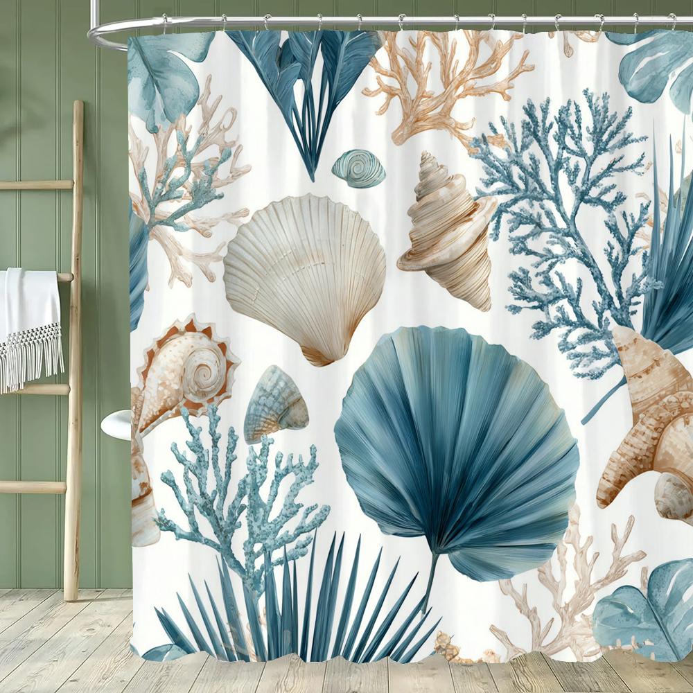 Cute Cartoon Ocean, Starfish, Shells Dolphin Printed Shower Curtain With Hooks, Bathroom Curtain, Bathroom Decor Window Curtain