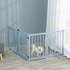 Pet Gate Wooden Foldable Dog Safety Barrier W/ 4 Panels for Small and Medium Dogs Blue