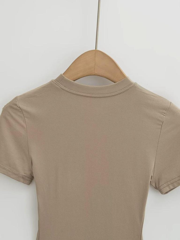 2024 American Women's Slim Fit Round Neck Short Sleeve Stretch T-Shirt