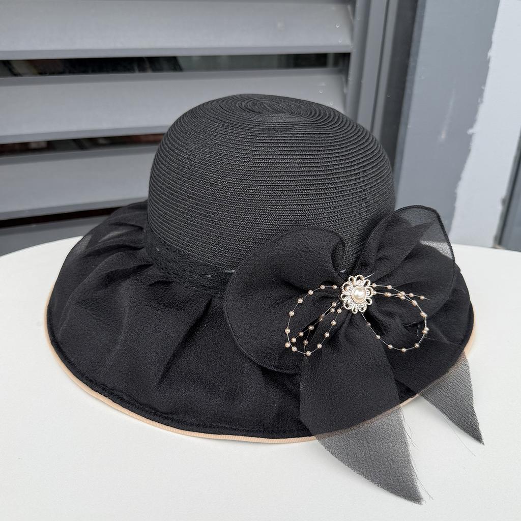 Summer sun protection straw hat mesh splicing sun hat women's big brim straw woven seaside UV protection beach hat